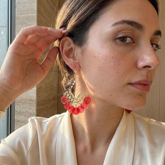 Resort Style Red Shell Tassel Drop Earrings | Handmade Bohemian Gold Pearl Chain Chandelier Earrings - ZI FASHION