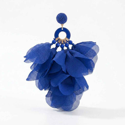 Royal Blue Petal Tassel Earrings | Oversized Fabric Flower Statement Earrings - ZI FASHION