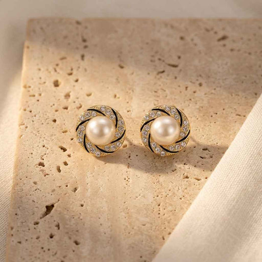 Spiral Pearl Crystal Stud Earrings - ZI FASHION