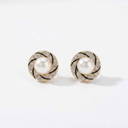 Spiral Pearl Crystal Stud Earrings - ZI FASHION