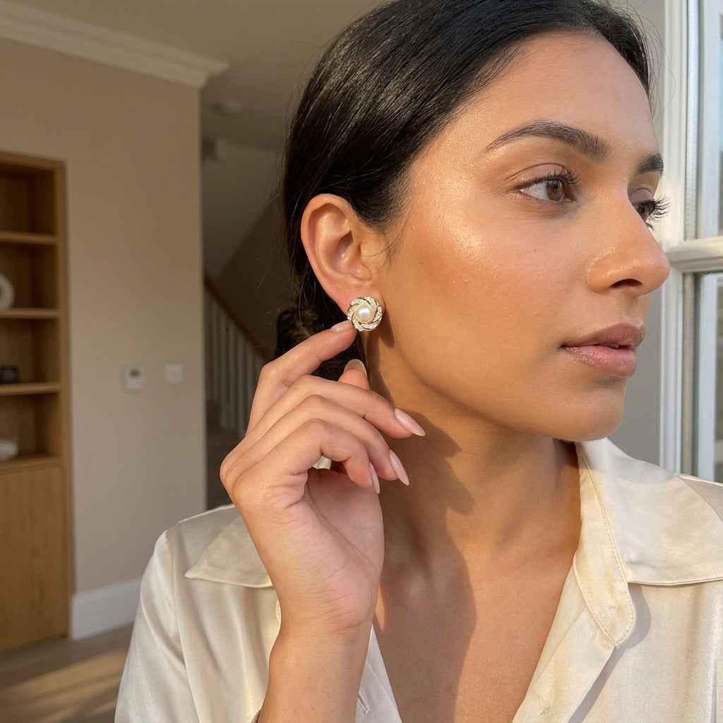 Spiral Pearl Crystal Stud Earrings - ZI FASHION