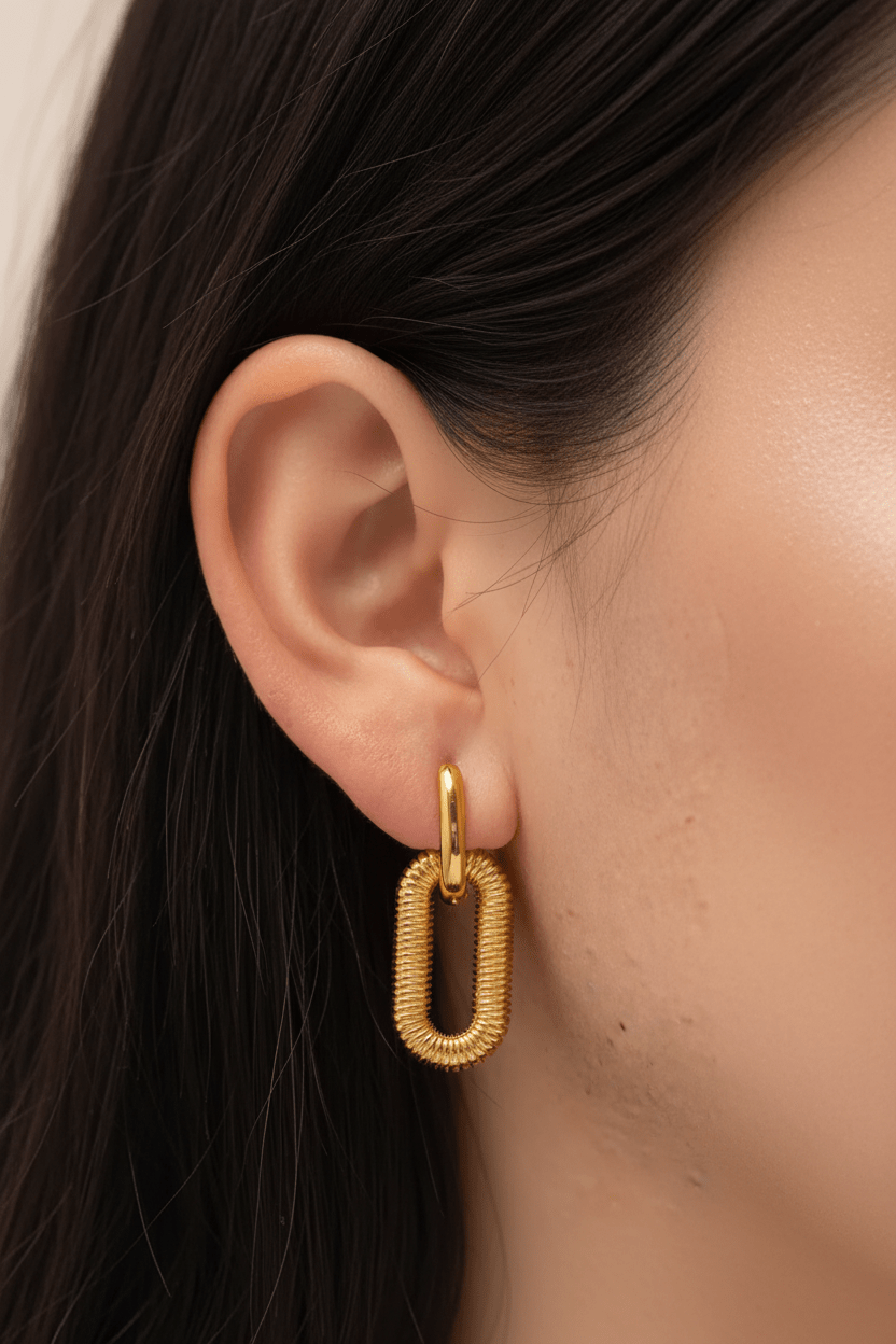 Textured Spring Coil Oval Drop Earrings | 18K PVD Gold Plated Stainless Steel - ZI FASHION