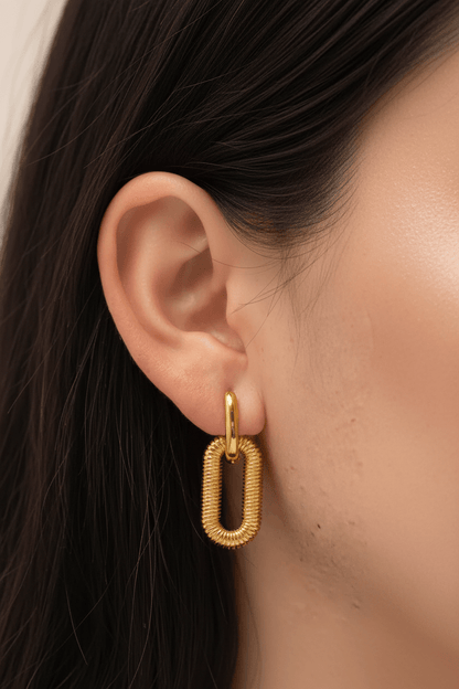 Textured Spring Coil Oval Drop Earrings | 18K PVD Gold Plated Stainless Steel - ZI FASHION
