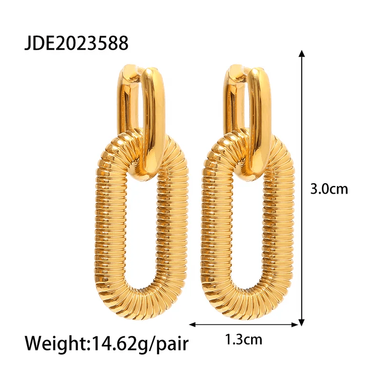 Textured Spring Coil Oval Drop Earrings | 18K PVD Gold Plated Stainless Steel - ZI FASHION