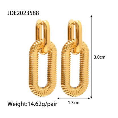 Textured Spring Coil Oval Drop Earrings | 18K PVD Gold Plated Stainless Steel - ZI FASHION