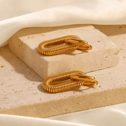 Textured Spring Coil Oval Drop Earrings | 18K PVD Gold Plated Stainless Steel - ZI FASHION