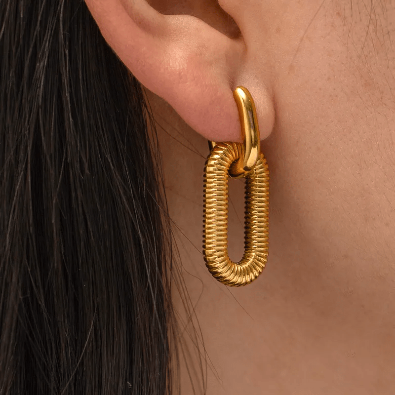 Textured Spring Coil Oval Drop Earrings | 18K PVD Gold Plated Stainless Steel - ZI FASHION