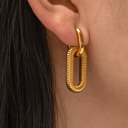 Textured Spring Coil Oval Drop Earrings | 18K PVD Gold Plated Stainless Steel - ZI FASHION