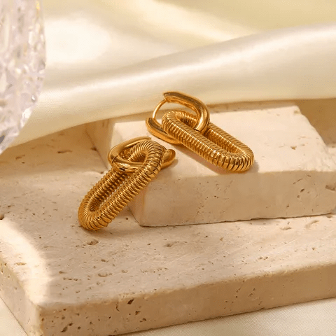 Textured Spring Coil Oval Drop Earrings | 18K PVD Gold Plated Stainless Steel - ZI FASHION