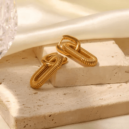 Textured Spring Coil Oval Drop Earrings | 18K PVD Gold Plated Stainless Steel - ZI FASHION