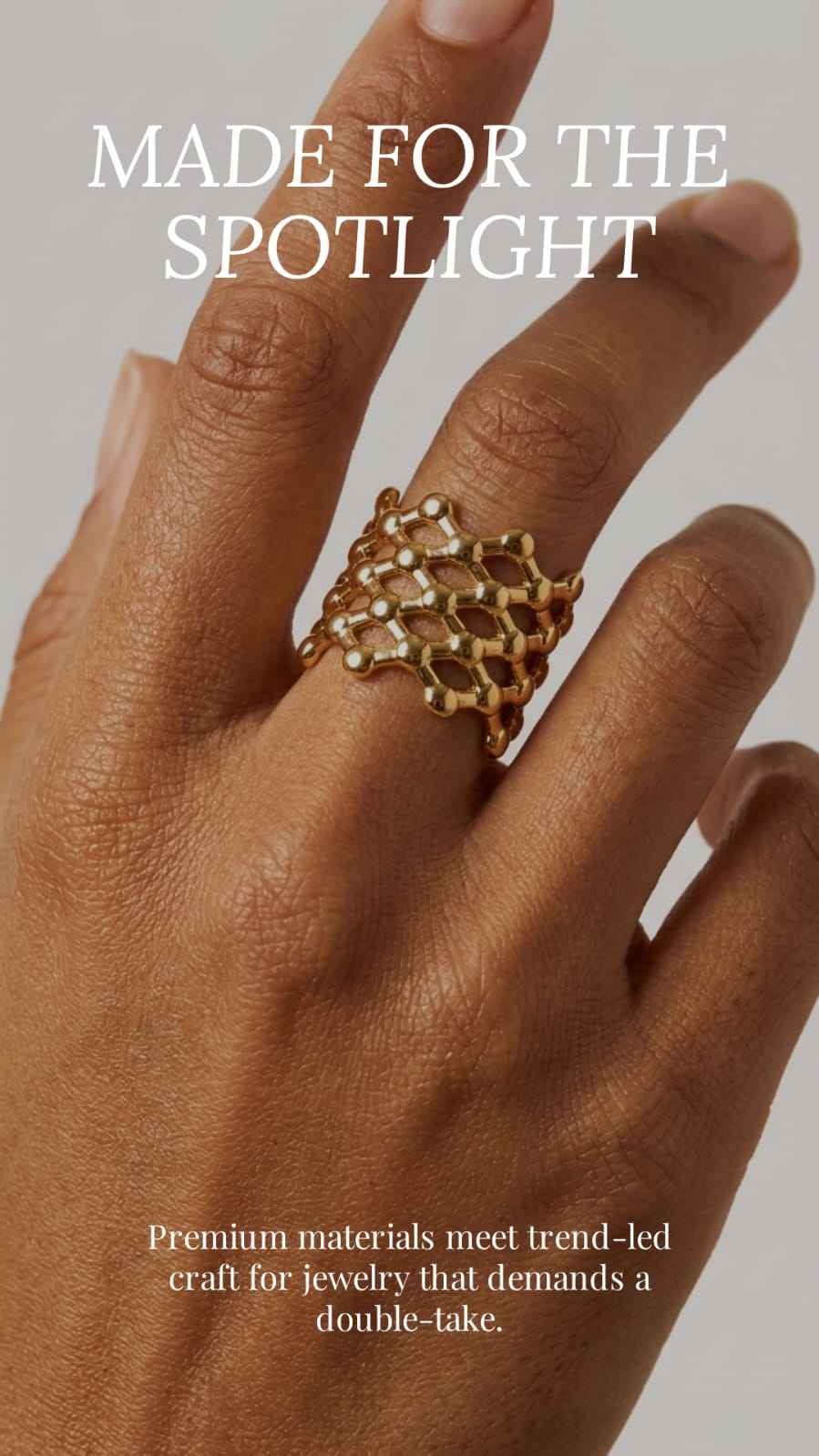 The Aurum Honeycomb Ring | 18K PVD Gold Sculptural Mesh Cuff - ZI FASHION