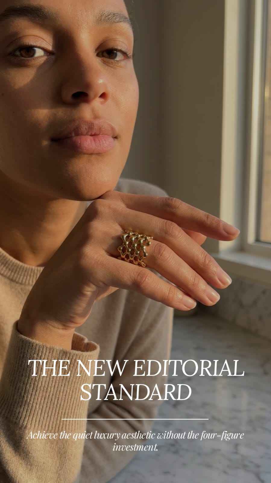 The Aurum Honeycomb Ring | 18K PVD Gold Sculptural Mesh Cuff - ZI FASHION