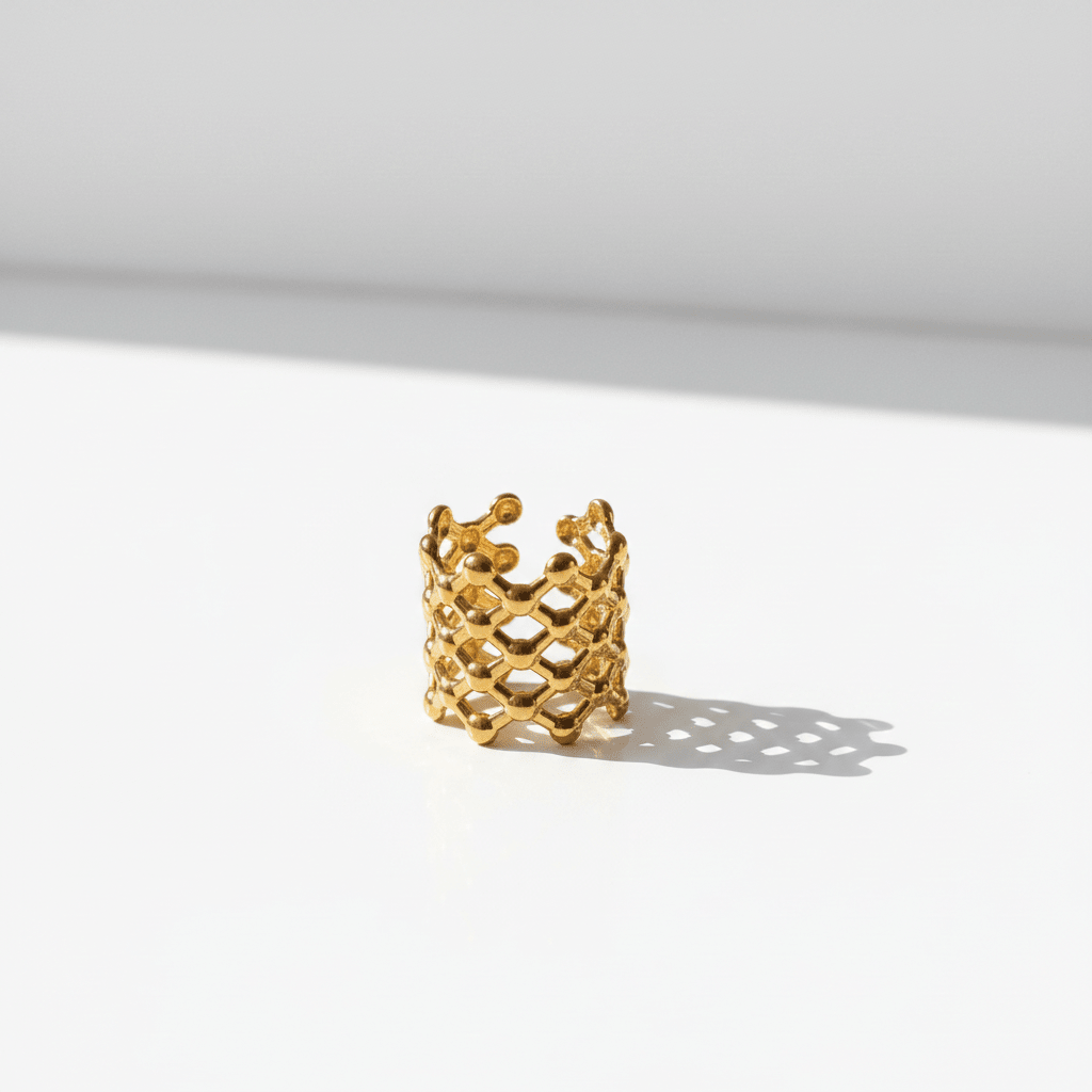 The Aurum Honeycomb Ring | 18K PVD Gold Sculptural Mesh Cuff - ZI FASHION