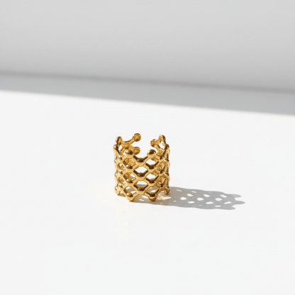 The Aurum Honeycomb Ring | 18K PVD Gold Sculptural Mesh Cuff - ZI FASHION