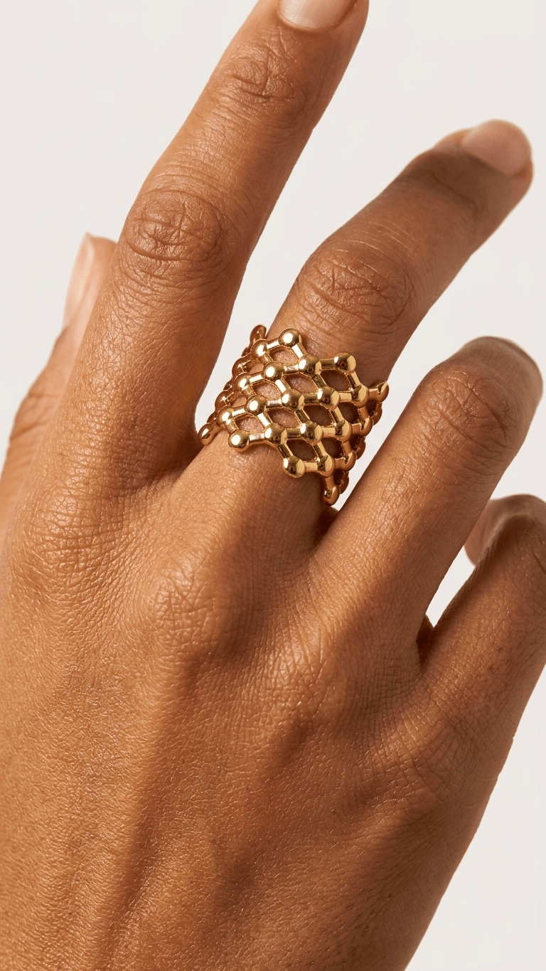 The Aurum Honeycomb Ring | 18K PVD Gold Sculptural Mesh Cuff - ZI FASHION