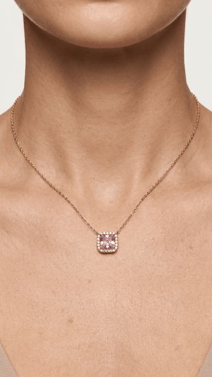 The Royal Cushion Cut Pink Zircon Necklace | 18K PVD Gold Plated - ZI FASHION