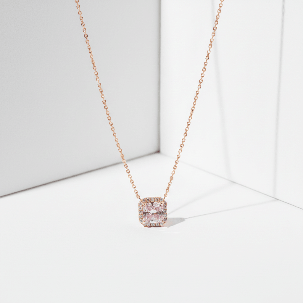 The Royal Cushion Cut Pink Zircon Necklace | 18K PVD Gold Plated - ZI FASHION