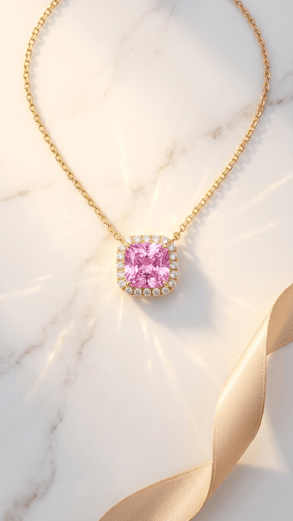 The Royal Cushion Cut Pink Zircon Necklace | 18K PVD Gold Plated - ZI FASHION