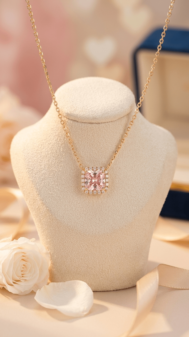 The Royal Cushion Cut Pink Zircon Necklace | 18K PVD Gold Plated - ZI FASHION