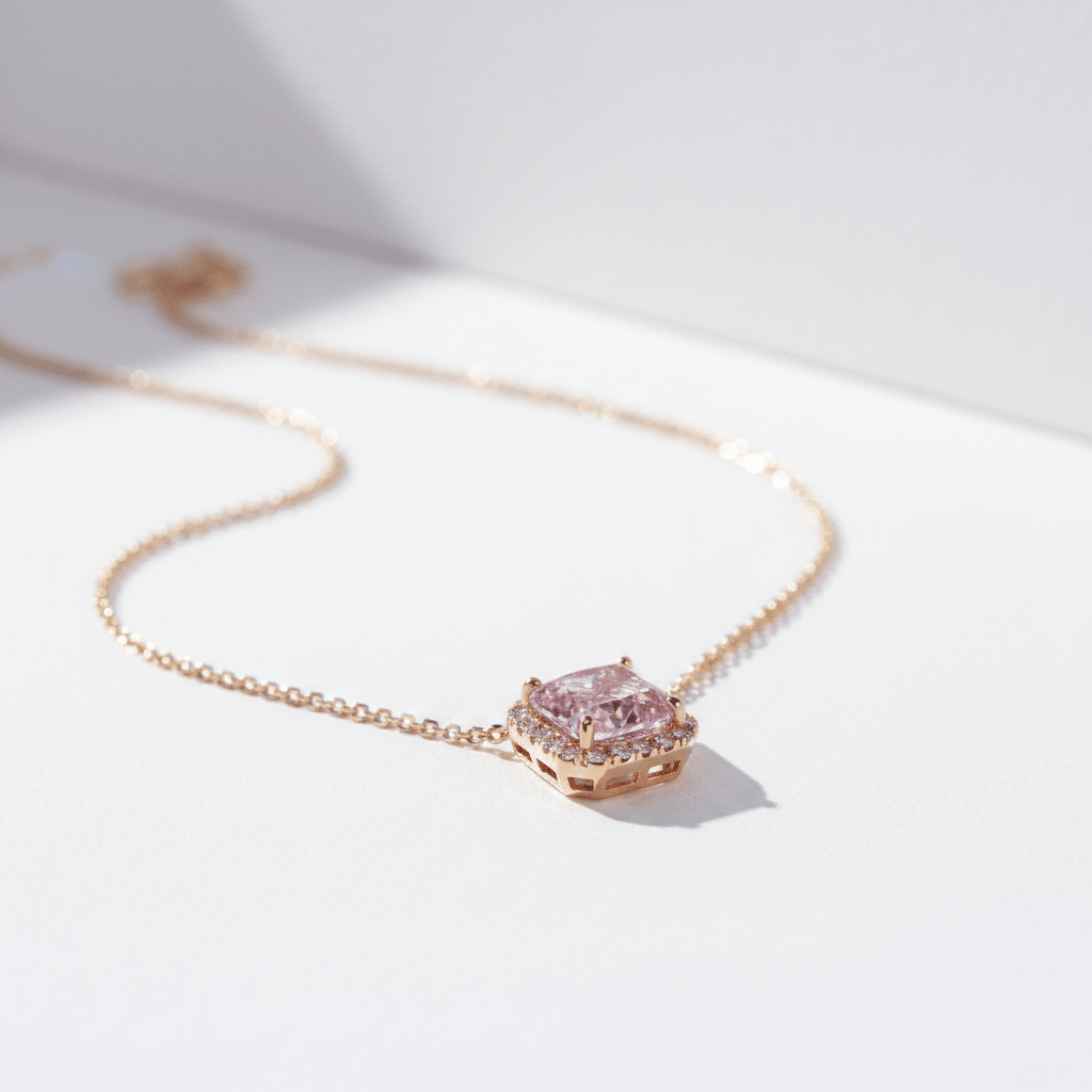 The Royal Cushion Cut Pink Zircon Necklace | 18K PVD Gold Plated - ZI FASHION