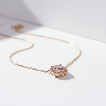 The Royal Cushion Cut Pink Zircon Necklace | 18K PVD Gold Plated - ZI FASHION