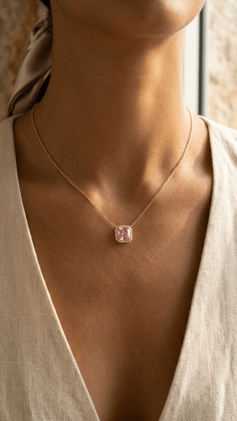 The Royal Cushion Cut Pink Zircon Necklace | 18K PVD Gold Plated - ZI FASHION