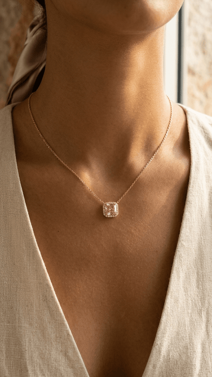 The Royal Cushion Cut Pink Zircon Necklace | 18K PVD Gold Plated - ZI FASHION