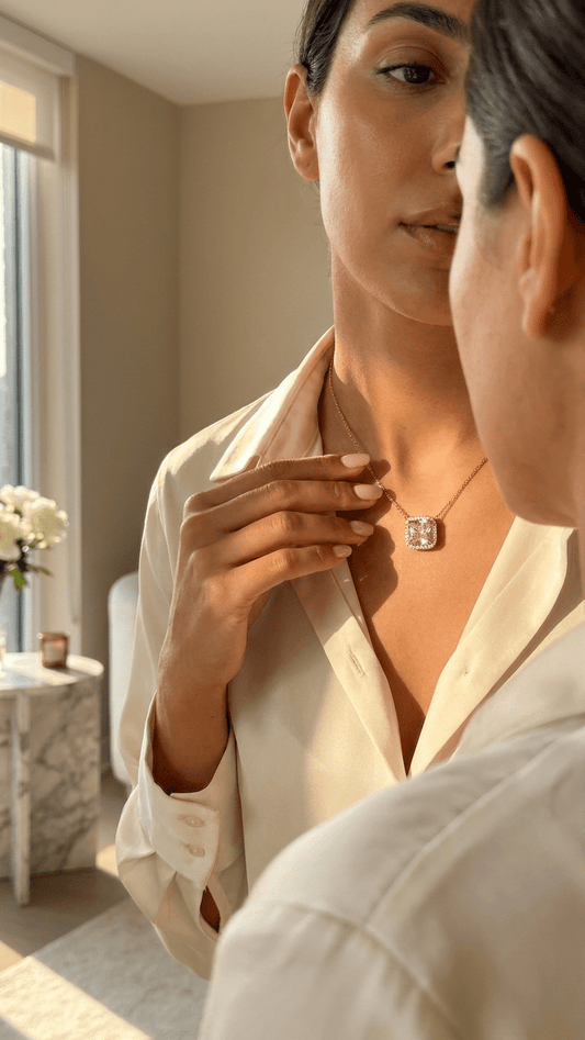 The Royal Cushion Cut Pink Zircon Necklace | 18K PVD Gold Plated - ZI FASHION