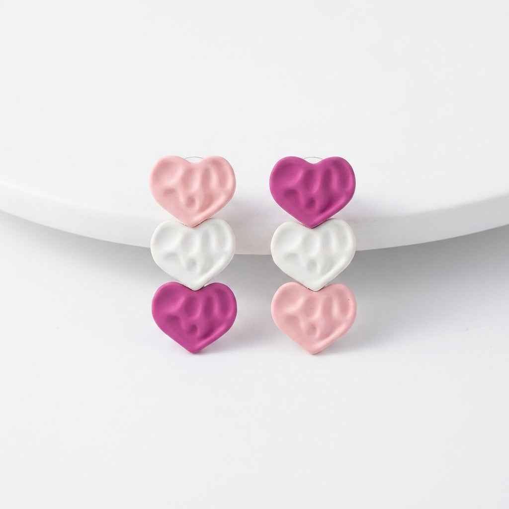 Triple Heart Drop Earrings — Matte Resin Pink Ombre - ZI FASHION