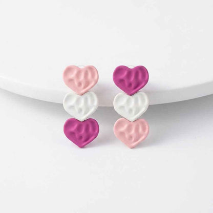 Triple Heart Drop Earrings — Matte Resin Pink Ombre - ZI FASHION