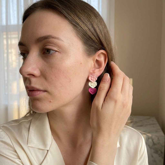 Triple Heart Drop Earrings — Matte Resin Pink Ombre - ZI FASHION