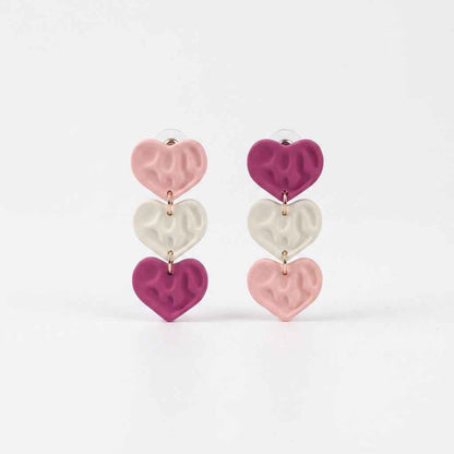 Triple Heart Drop Earrings — Matte Resin Pink Ombre - ZI FASHION
