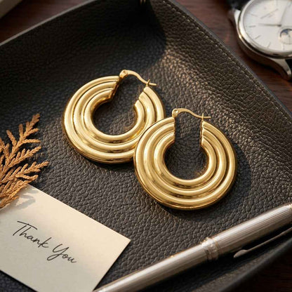 Triple Layer Chunky Hoop Earrings | 18K PVD Gold Plated Stainless Steel - ZI FASHION