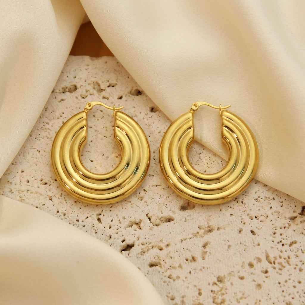 Triple Layer Chunky Hoop Earrings | 18K PVD Gold Plated Stainless Steel - ZI FASHION