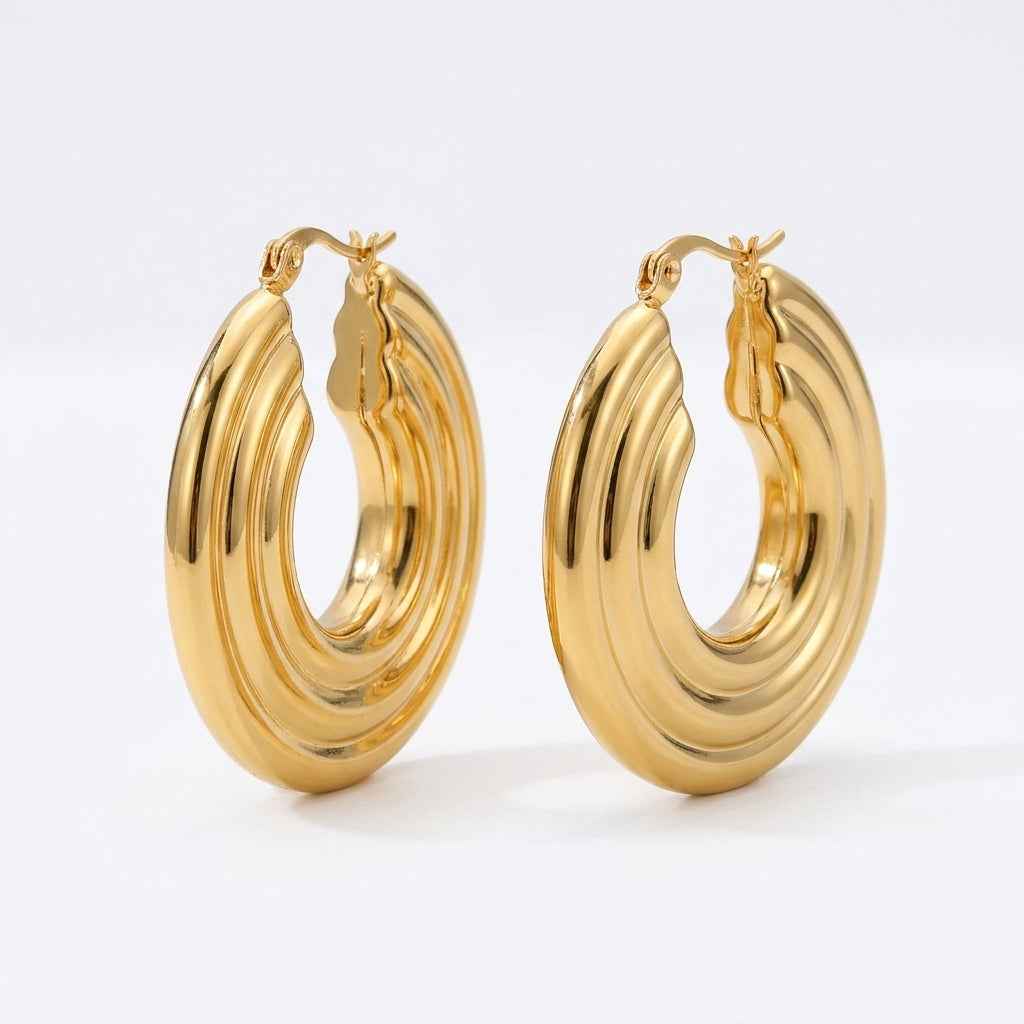 Triple Layer Chunky Hoop Earrings | 18K PVD Gold Plated Stainless Steel - ZI FASHION