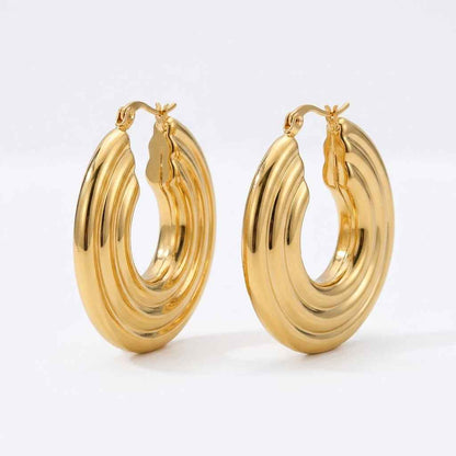 Triple Layer Chunky Hoop Earrings | 18K PVD Gold Plated Stainless Steel - ZI FASHION