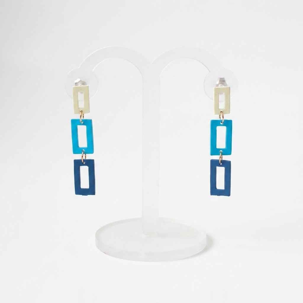 Triple Rectangle Drop Earrings — Blue Ombre Geometric - ZI FASHION