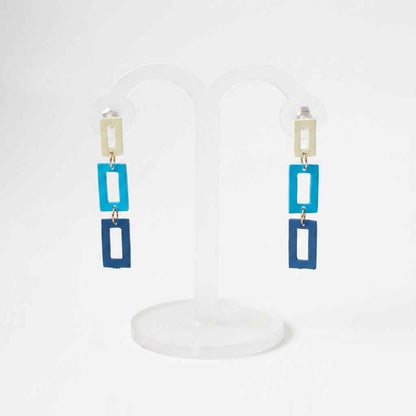 Triple Rectangle Drop Earrings — Blue Ombre Geometric - ZI FASHION