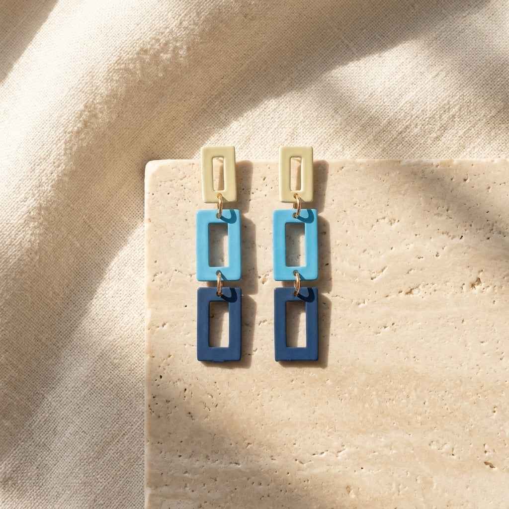 Triple Rectangle Drop Earrings — Blue Ombre Geometric - ZI FASHION