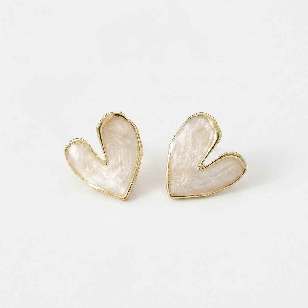 White Pearl Shell Heart Stud Earrings - ZI FASHION