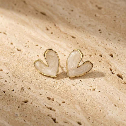 White Pearl Shell Heart Stud Earrings - ZI FASHION