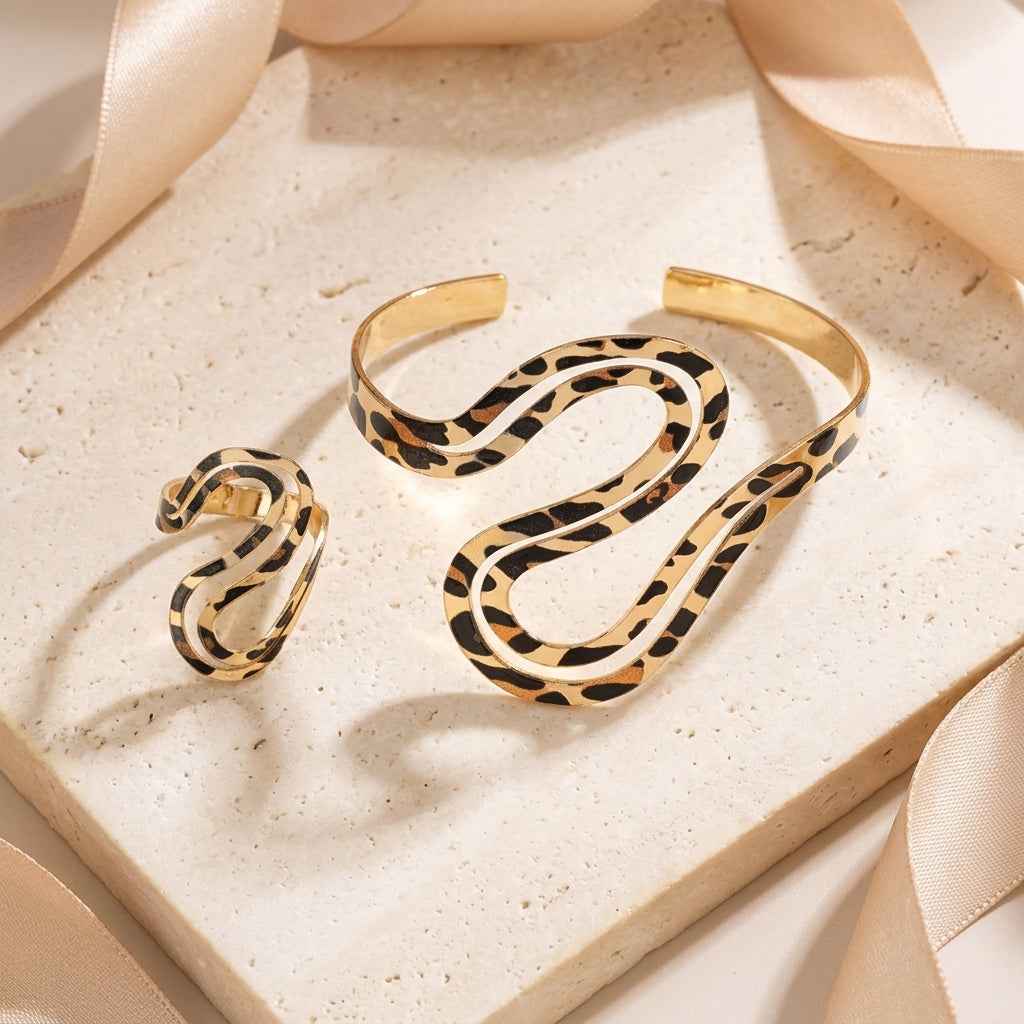 Wild Luxe Leopard Statement Bangle & Ring Set - ZI FASHION