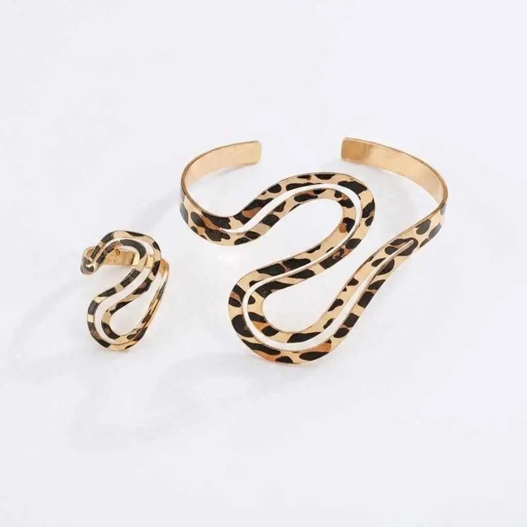 Wild Luxe Leopard Statement Bangle & Ring Set - ZI FASHION