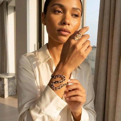 Wild Luxe Leopard Statement Bangle & Ring Set - ZI FASHION
