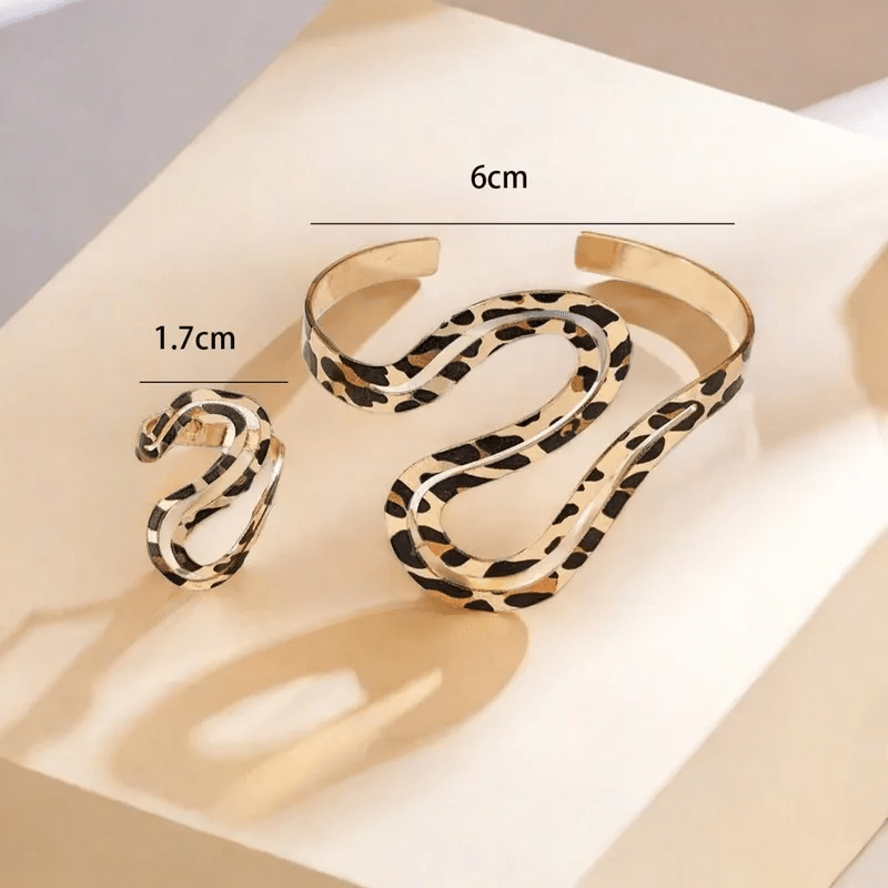 Wild Luxe Leopard Statement Bangle & Ring Set - ZI FASHION