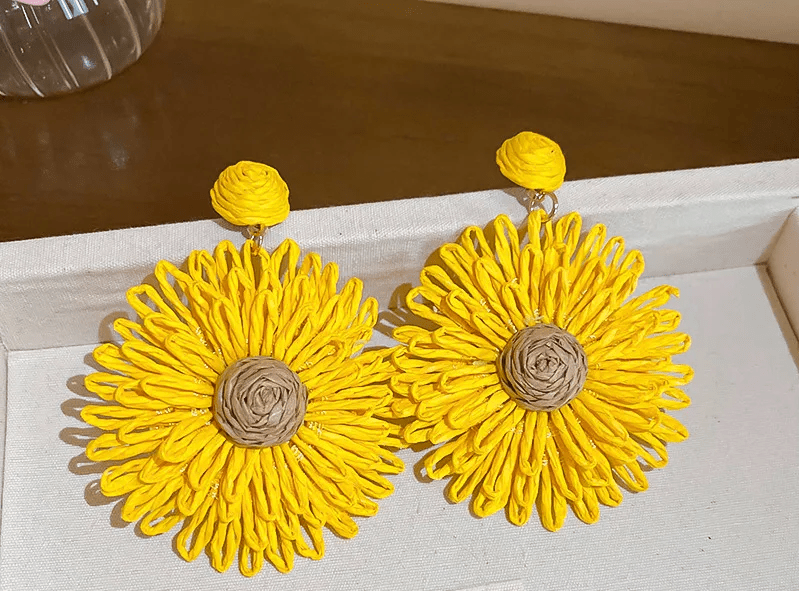 Yellow Sunflower Disc Stud Earrings | Boho Fabric Petal Earrings for Women - ZI FASHION