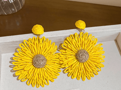 Yellow Sunflower Disc Stud Earrings | Boho Fabric Petal Earrings for Women - ZI FASHION