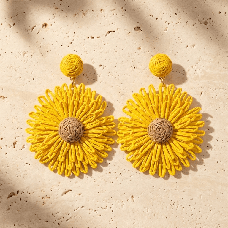 Yellow Sunflower Disc Stud Earrings | Boho Fabric Petal Earrings for Women - ZI FASHION