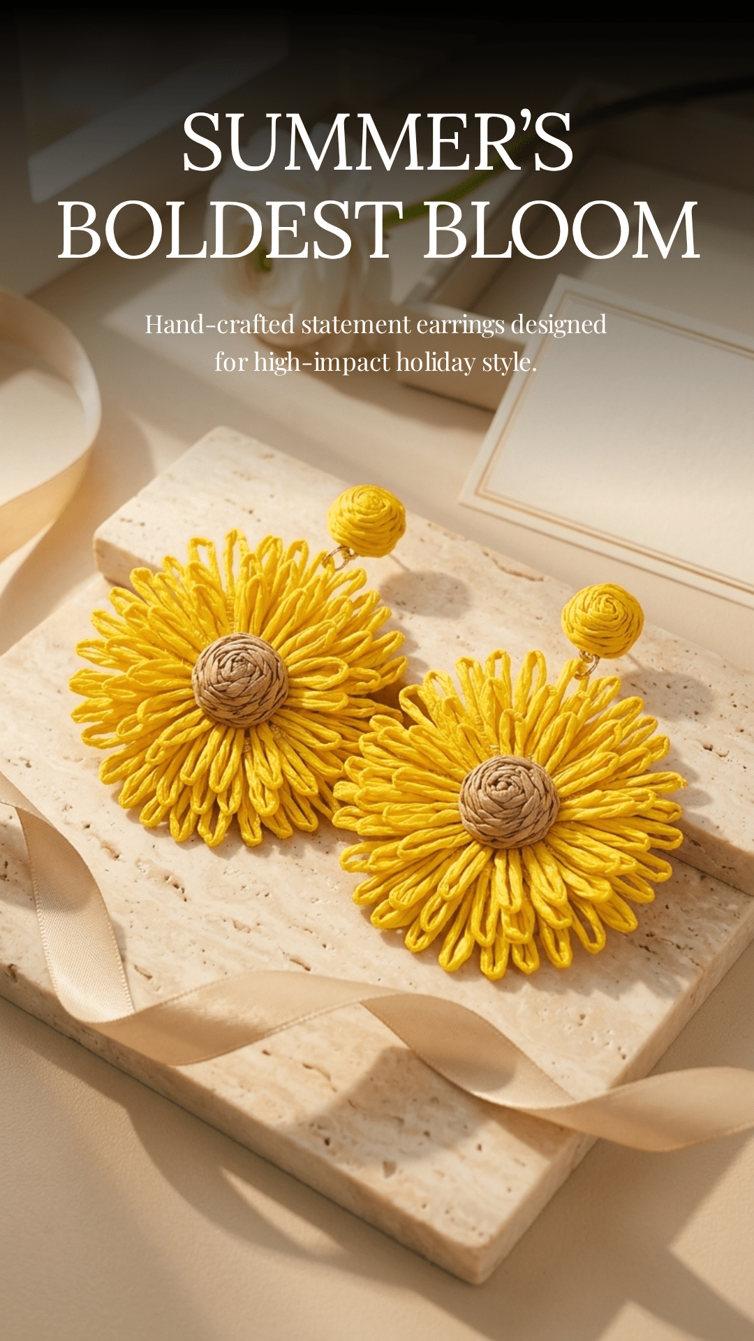 Yellow Sunflower Disc Stud Earrings | Boho Fabric Petal Earrings for Women - ZI FASHION