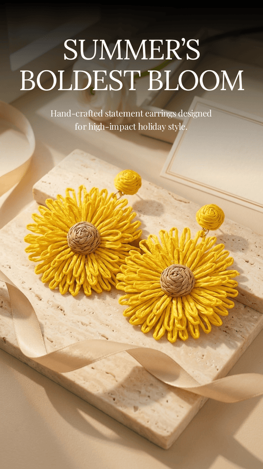 Yellow Sunflower Disc Stud Earrings | Boho Fabric Petal Earrings for Women - ZI FASHION
